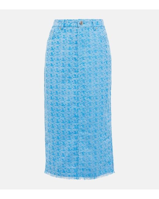 Staud Blue Guinevere Tweed Midi Skirt