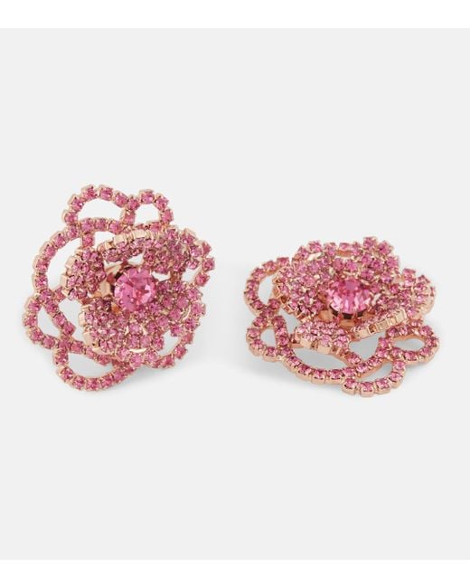 Magda Butrym Pink Floral Crystal-embellished Clip-on Earrings