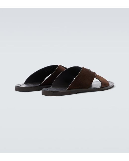 Prada Brown Logo Suede And Leather Sandals for men