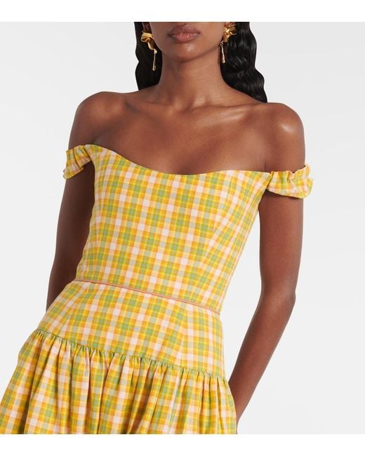 Markarian Yellow Giorgia Checked Cotton Midi Dress