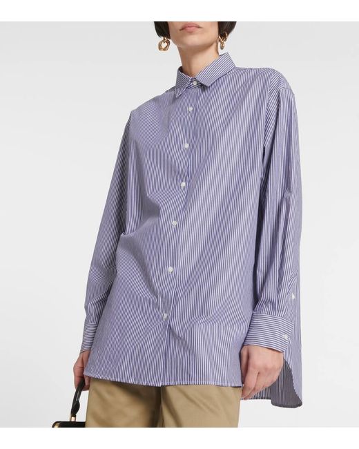 Nili Lotan Blue Yorke Striped Cotton Poplin Shirt