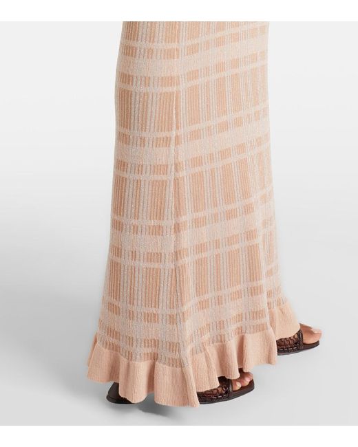 Bananhot Natural Ether Checked Ribbed-Knit Ruffled Maxi Dress
