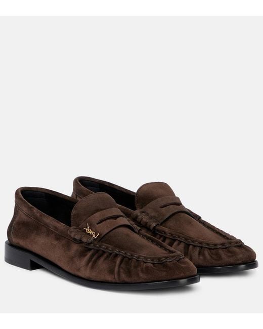 Saint Laurent Brown Le Loafer Suede Penny Loafers