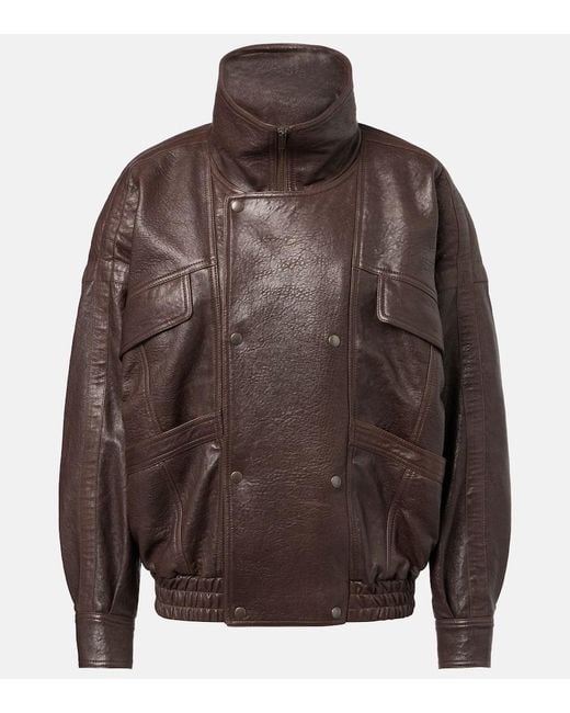 Saint Laurent Brown Leather Bomber Jacket