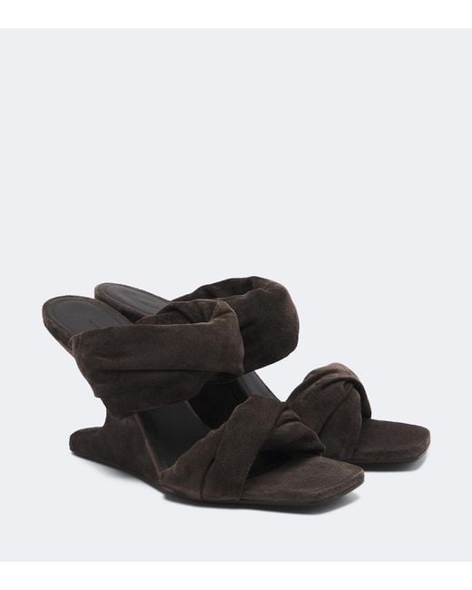 Rick Owens Black Twisted Cantilever Suede Wedge Mules