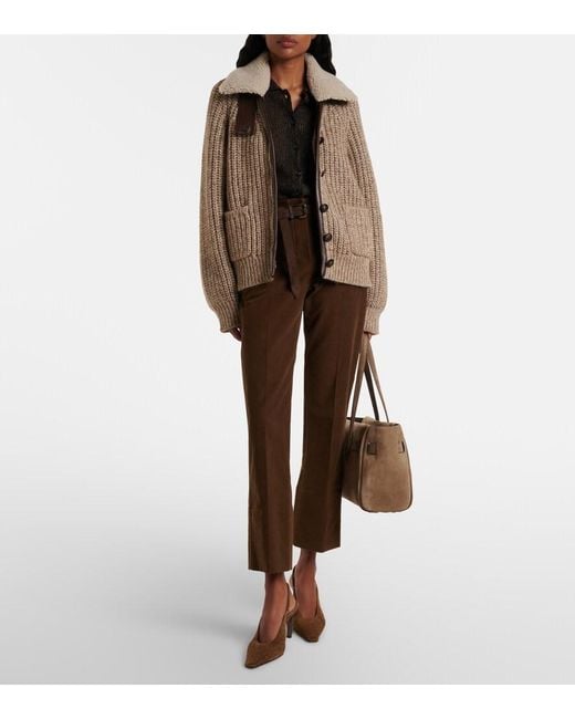 Brunello Cucinelli Brown Cropped Cotton Flared Pants