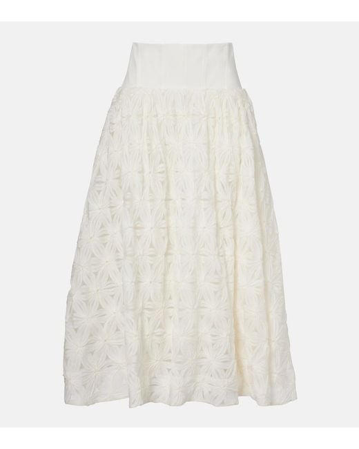 Jonathan Simkhai White Mindy Embroidered Midi Skirt