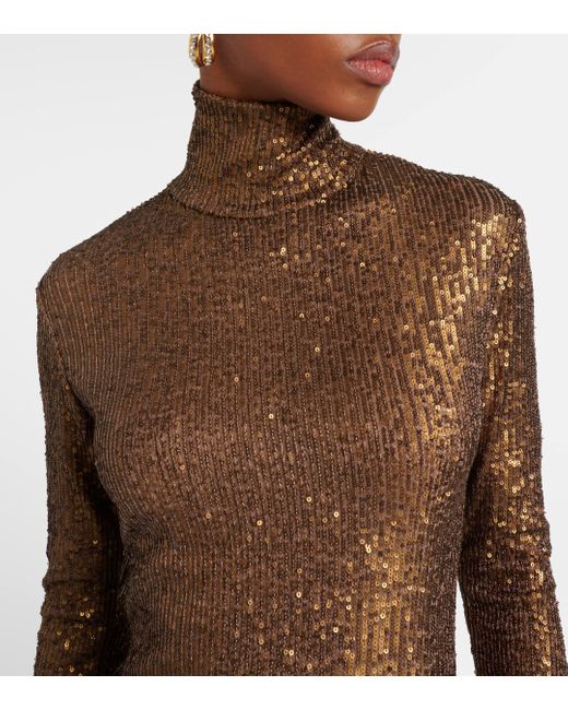 Norma Kamali Brown Sequined Turtleneck Top