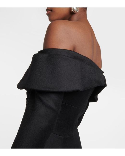 Emilia Wickstead Black Derika Off-the-shoulder Gathered Wool Midi Dress