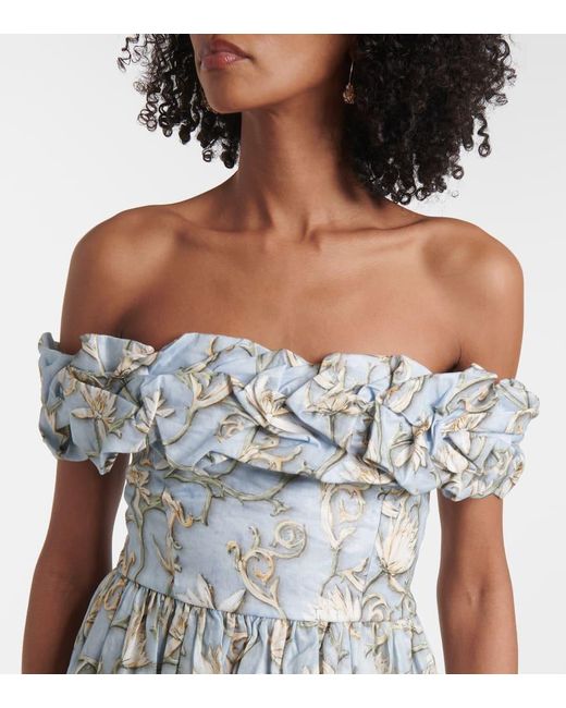 Robe Longue Espliego En Lin A Fleurs Agua Bendita en coloris White