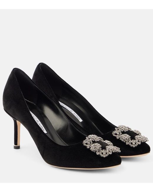 Manolo Blahnik Black Hangisi 70 Embellished Velvet Pumps