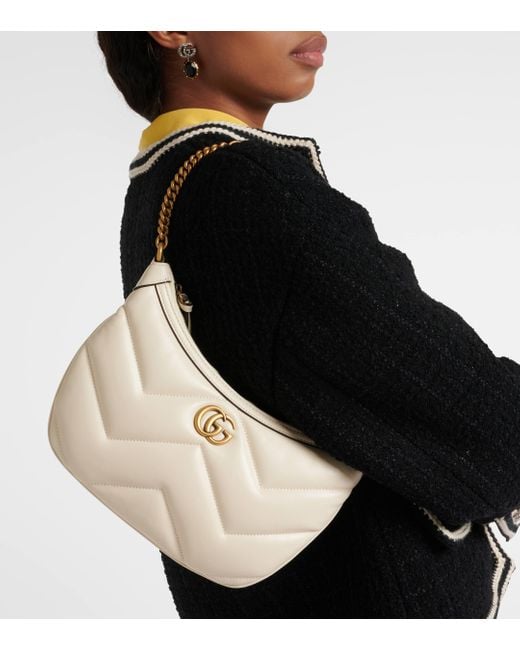 Gucci White GG Marmont Small Matelassé-leather Shoulder Bag
