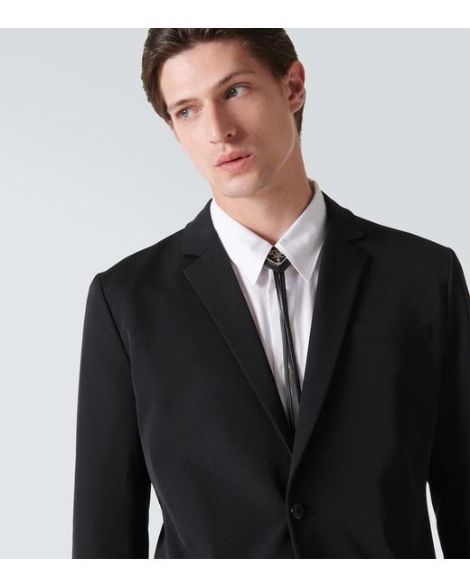 Prada Blue Saffiano Triangle Bolo Tie With Logo for men