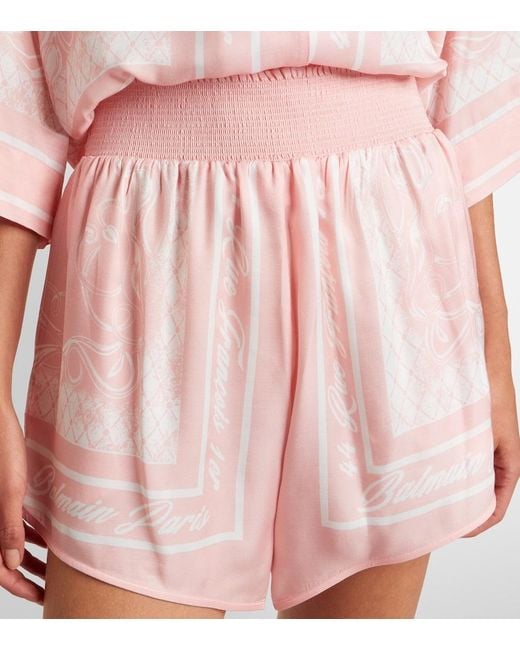 Balmain Pink Printed Satin Shorts