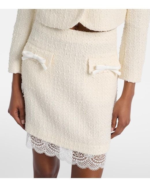 Self-Portrait White Lace-Trimmed Boucle Miniskirt