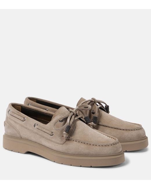 Brunello Cucinelli Brown Monili Suede Boat Shoes