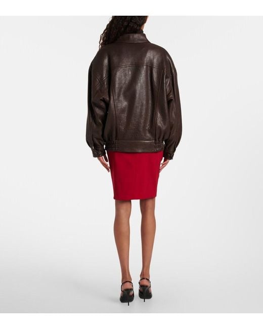 Saint Laurent Brown Leather Bomber Jacket