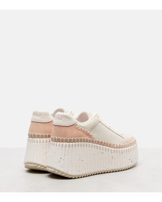 Chloé White Nama Leather Wedge Sneakers