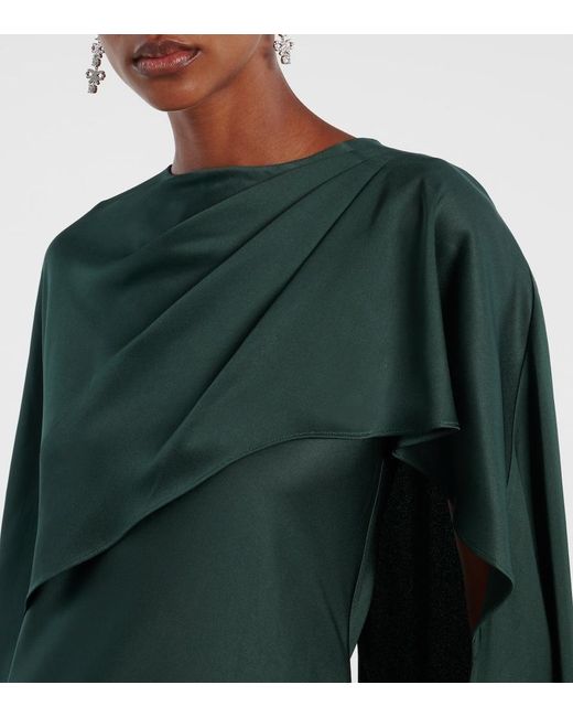 Jonathan Simkhai Green Izel Caped Satin Gown