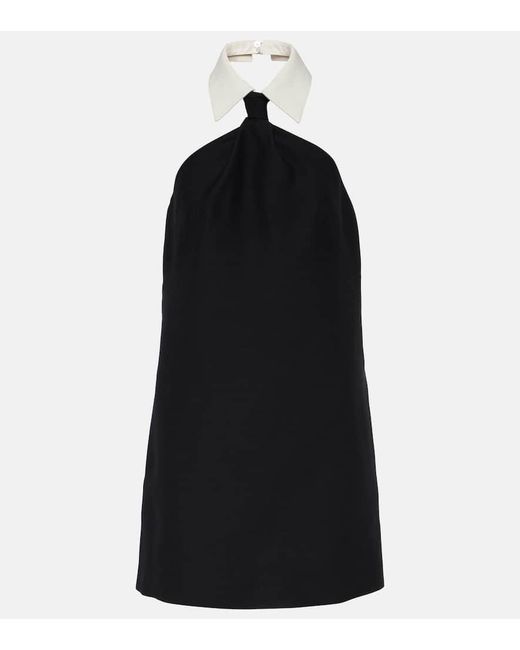 Vestido corto de lana y seda crepé Valentino de color Black