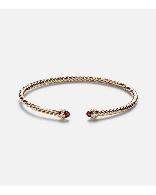 David Yurman Metallic Cablespira Flex 18Kt Cuff Bracelet With Garnets And Diamonds