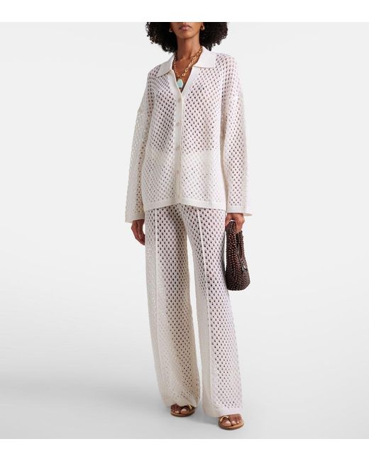 Jardin Des Orangers White Open-Knit Wool And Cashmere Wide-Leg Pants