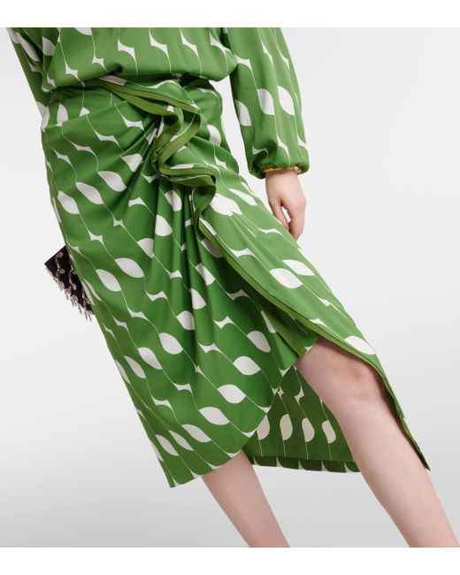 Dries Van Noten Green Silk-blend Midi Skirt