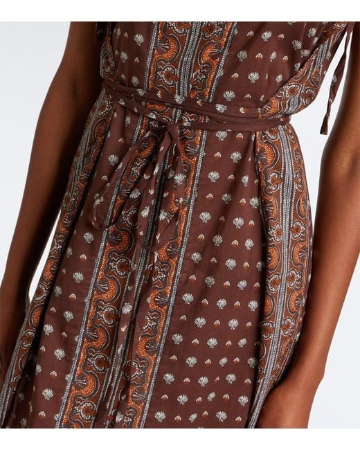 Doen Brown Amarante Printed Cotton Voile Midi Dress