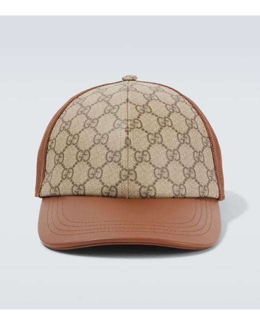 Gucci Natural Gg Canvas Leather-Trimmed Baseball Cap for men