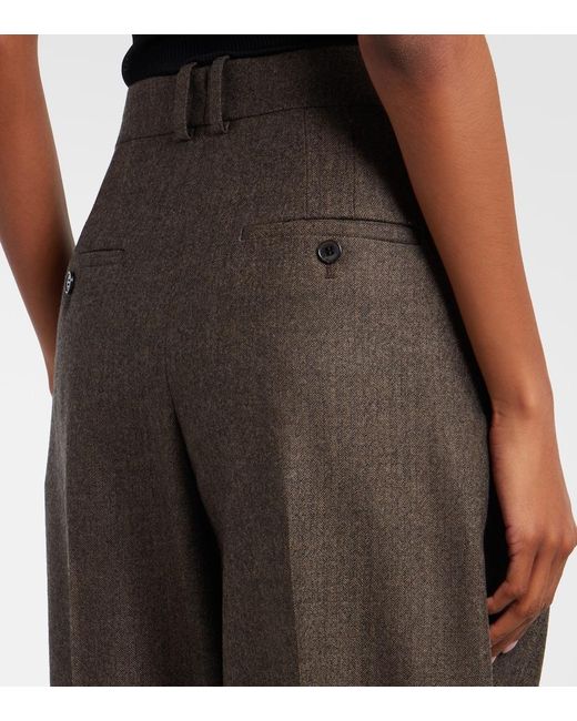 Saint Laurent Black Herringbone Wool Wide-Leg Pants