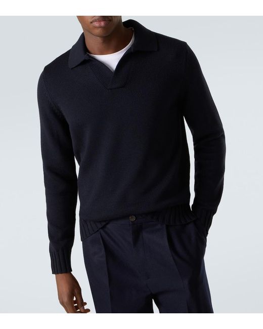Thom Sweeney Blue Wool Polo Sweater for men