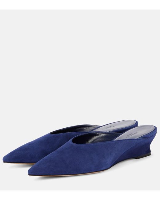 Le Monde Beryl Blue Suede Wedge Mules
