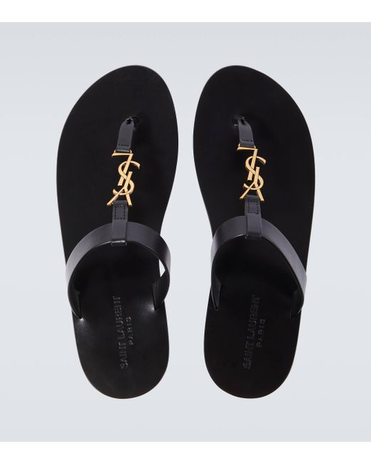 Saint Laurent Brown Cassandre Leather Thong Sandals for men