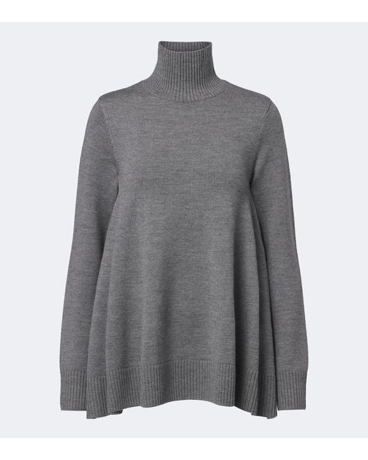 Totême Gray Flared Wool Turtleneck Sweater