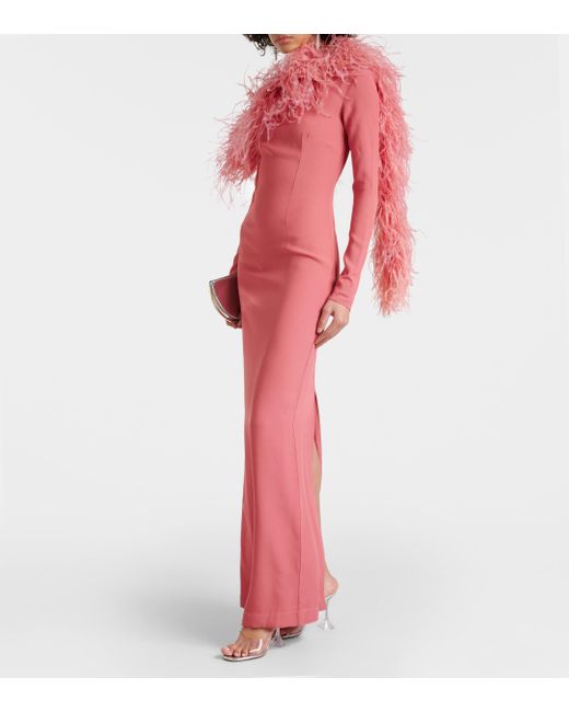 ‎Taller Marmo Peony Coloured Long Dress With Feathers