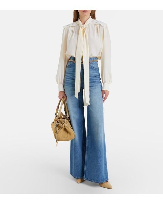 Chloé Natural Lace-Trimmed Silk Crepe De Chine Blouse