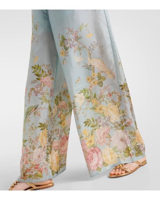 Zimmermann Blue Silk Trousers With Floral Motif, , Light