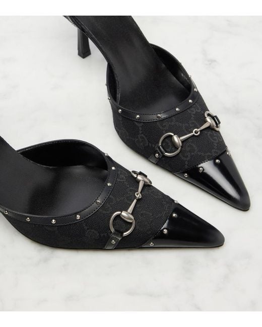 Gucci Black Savoy Horsebit Gg Canvas Pumps