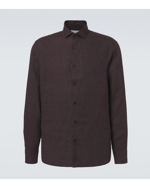 Frescobol Carioca Brown Antonio Linen Shirt for men