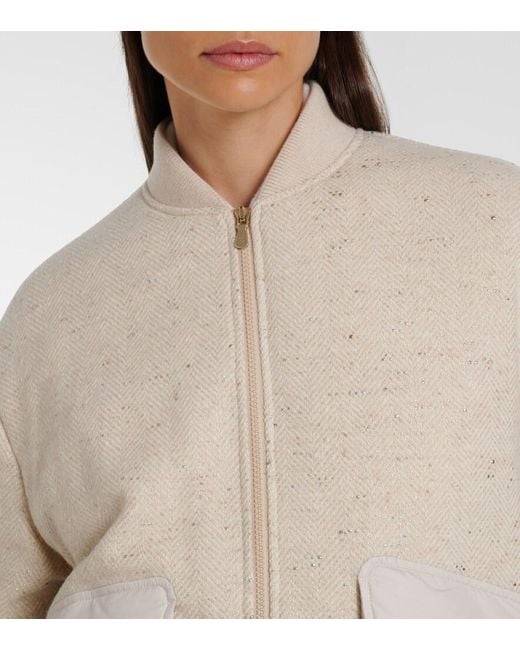 Eleventy Natural Herringbone Wool-Blend Down Jacket
