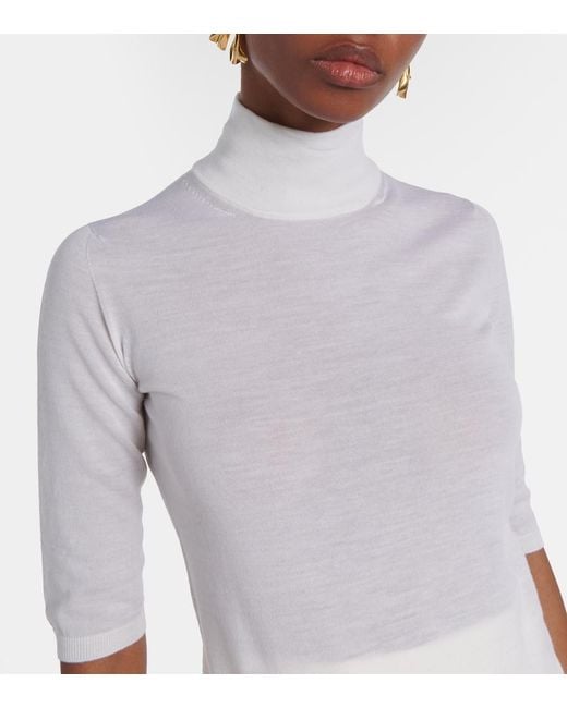 Max Mara White Cecina Virgin Wool Turtleneck Top