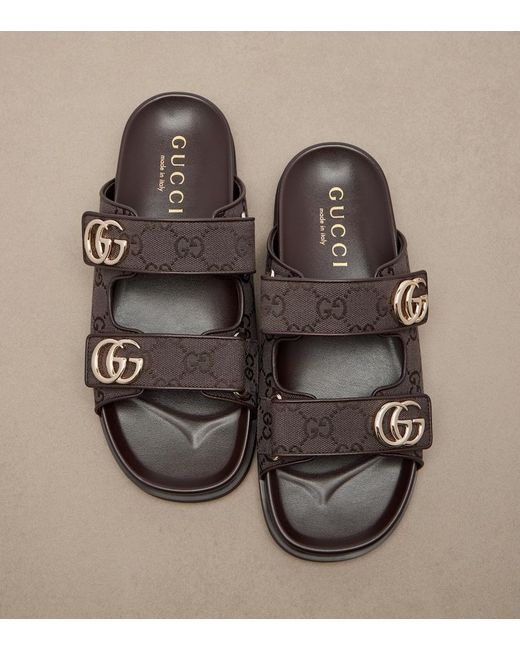 Gucci Black Double G Gg Canvas Sandals