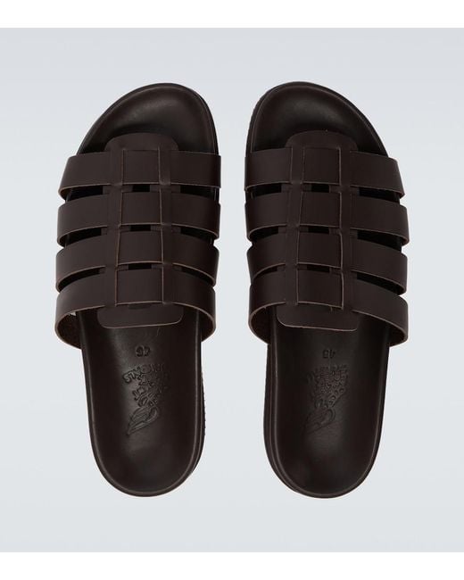 Ancient Greek Sandals Brown Laodamas Leather Fisherman Sandals for men