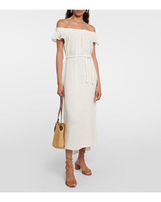 Velvet White Justine Cotton Gauze Midi Dress