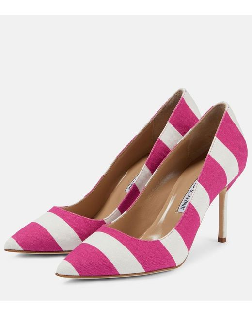 Pumps BB 90 in canvas a righe di Manolo Blahnik in Pink