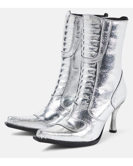 Vetements White Ankle Boots aus Metallic-Leder