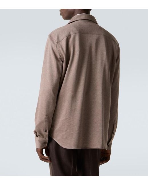 Brioni Brown Cotton Pique Shirt for men