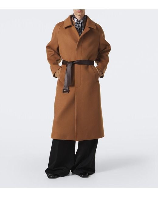 Saint Laurent Brown Belted Wool Coat for men