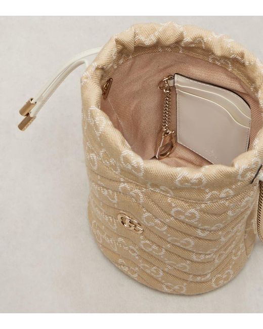 Gucci Natural Bucket Bag Gg Marmont Mini Aus Denim