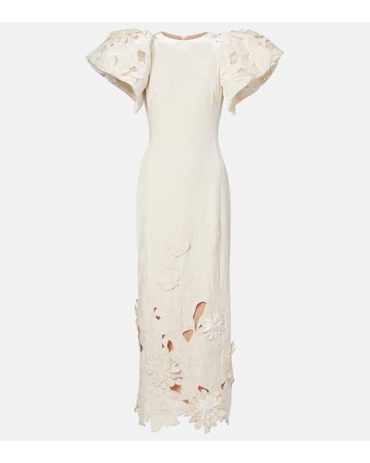 LEO LIN White Lucina Floral-Applique Velvet Maxi Dress